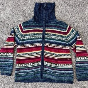 Vintage Tiara International Zip Up Cardigan Knit Sweater Blue Multicolor Size L